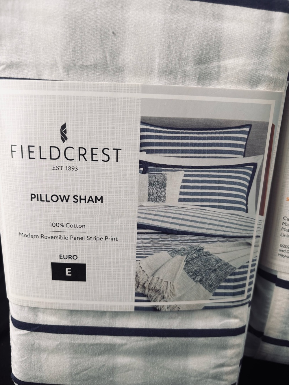 Fieldcrest Cobalt Blue and White Euro Pillow Sham set of 2 - Picture 2 of 2